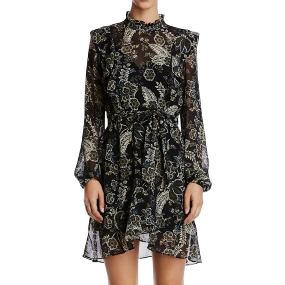 Bailey 44‎ Womens Black Viola Ruffled Floral Long Sleeve A-Line Dress Size 0
